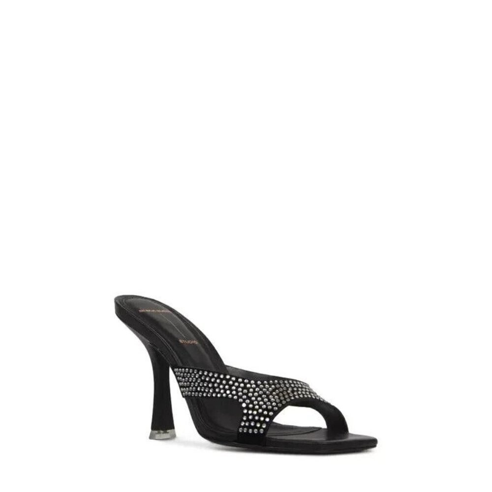 BLACK Suede Studio Sandals BNWOT Heels Women New Crytstals